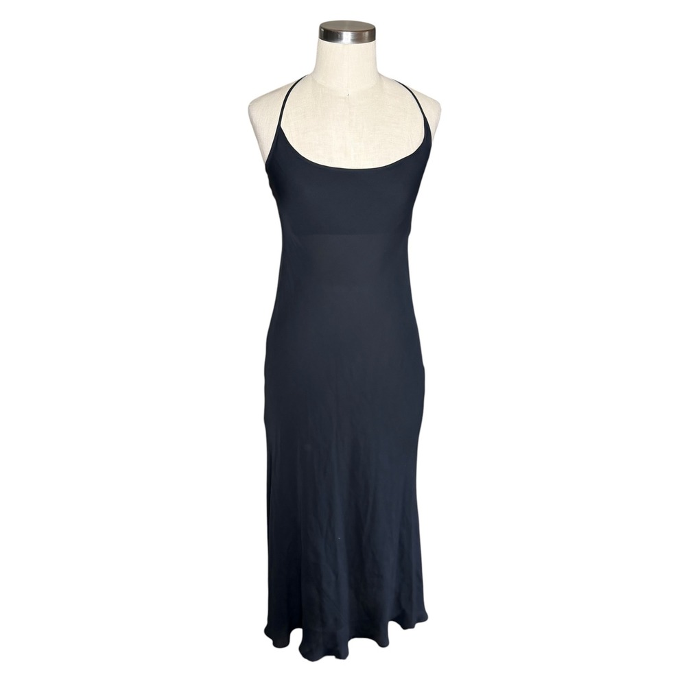 J.CREW LBD Slip Dress Black 100% Silk Cross Back Women's Size 4 Classy Chic